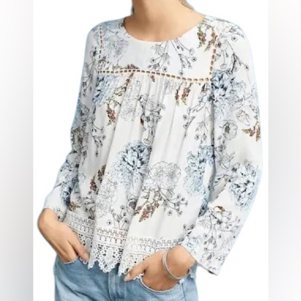 Anthropologie Maeve Southern Bell Swing Top XS Crochet Boho Oversized Feminine